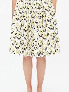 Prada White Floral A-Line Skirt with Yellow Flowers and Black Accents